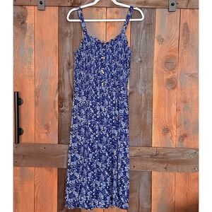 Liberty Love Blue Floral Midi Dress 2XL Smocked Bodice Button Front
